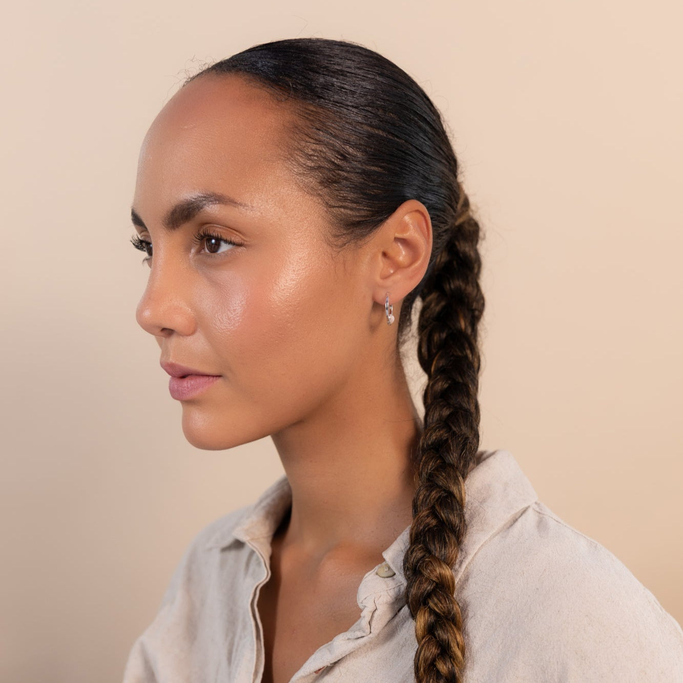 Silver Pink Opal Heart Hoop