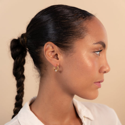 Gold Pink Opal Heart Hoop