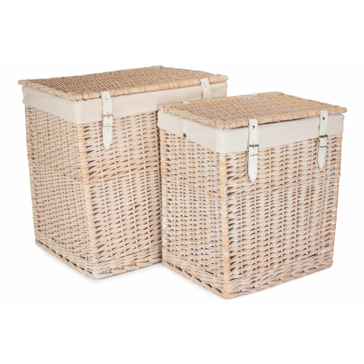 Boutique White Wash Willow Laundry Hamper with Lining Set 2