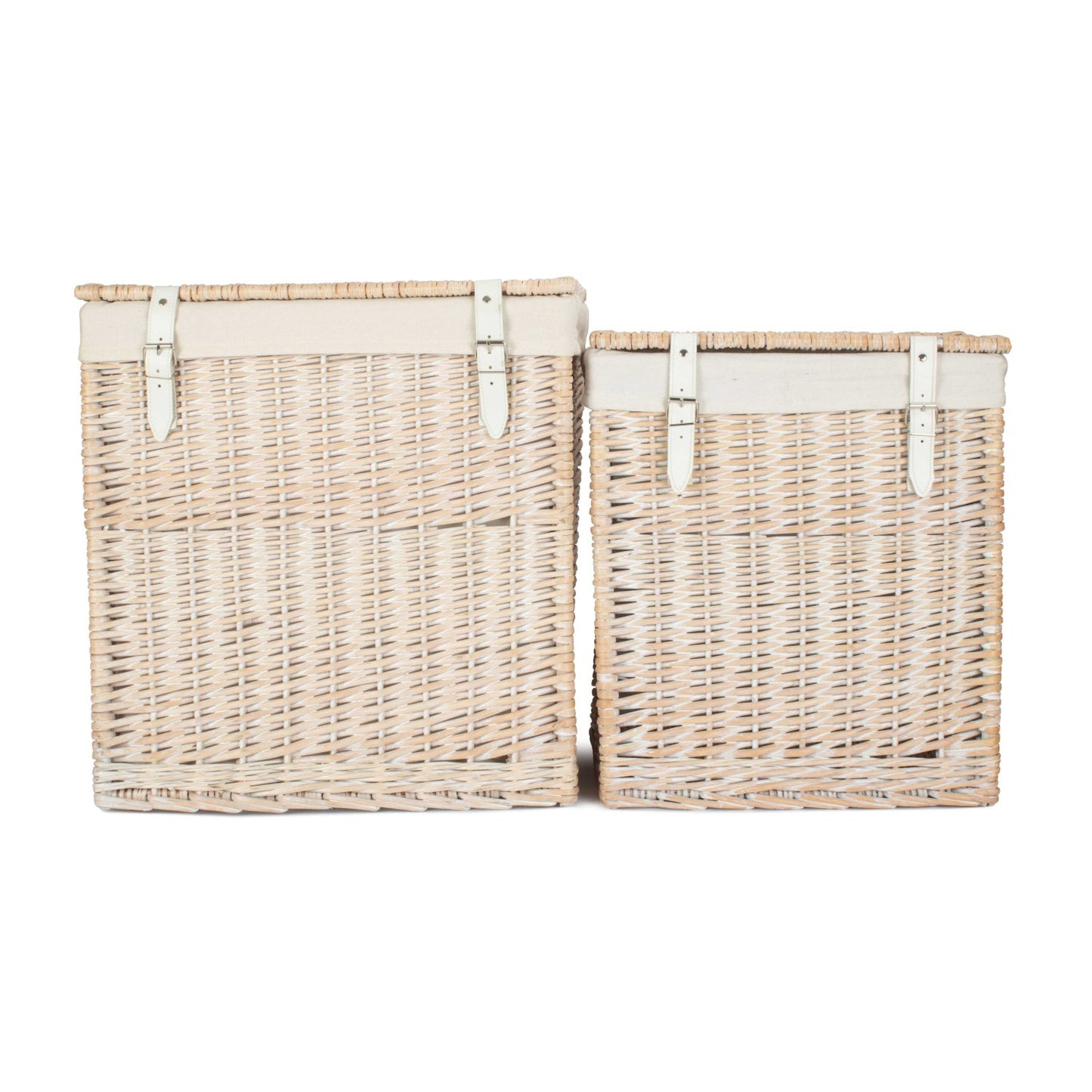 Boutique White Wash Willow Laundry Hamper with Lining Set 2