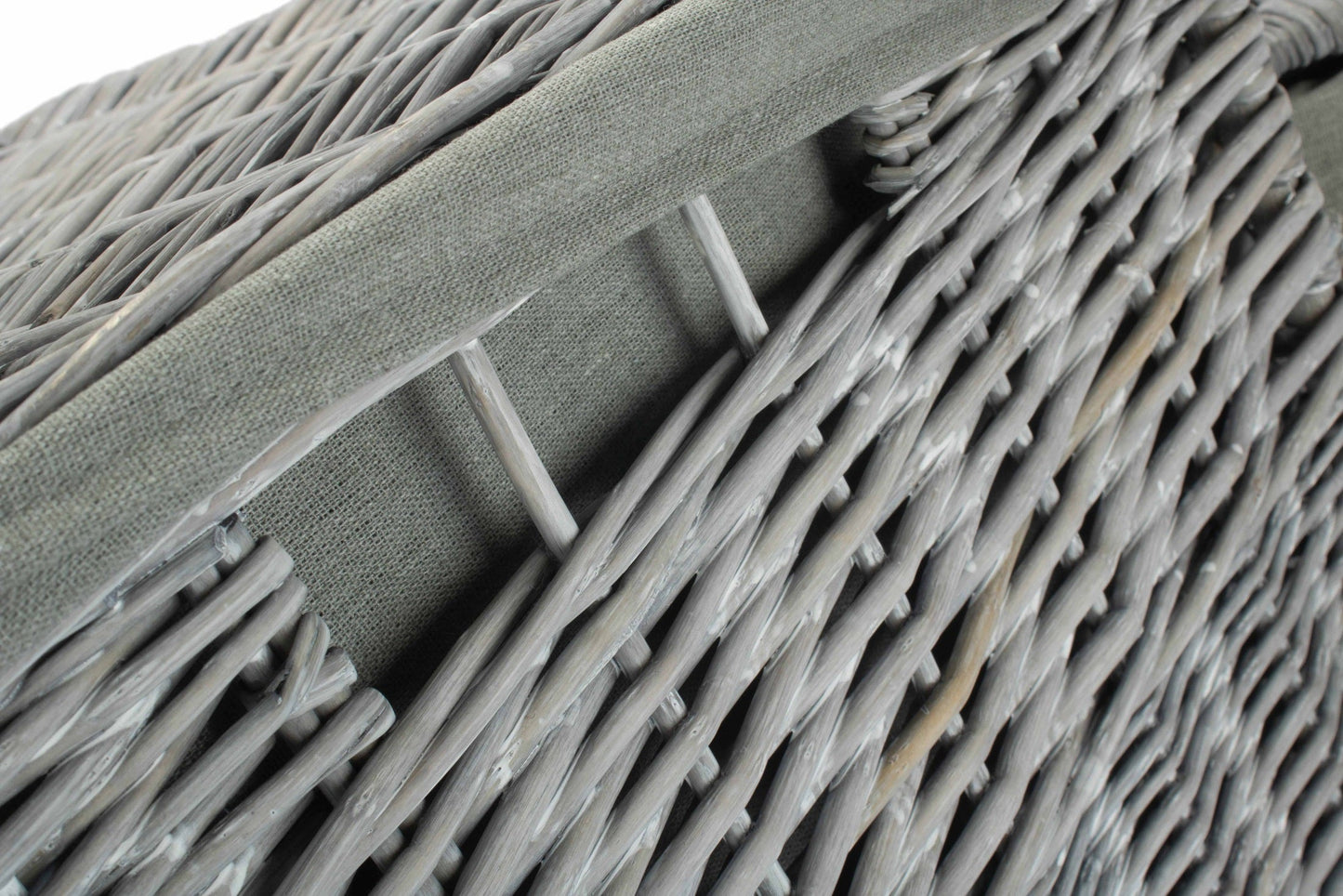 Grey Wash Willow Square Laundry Basket with Grey Sage Lining Set of 2