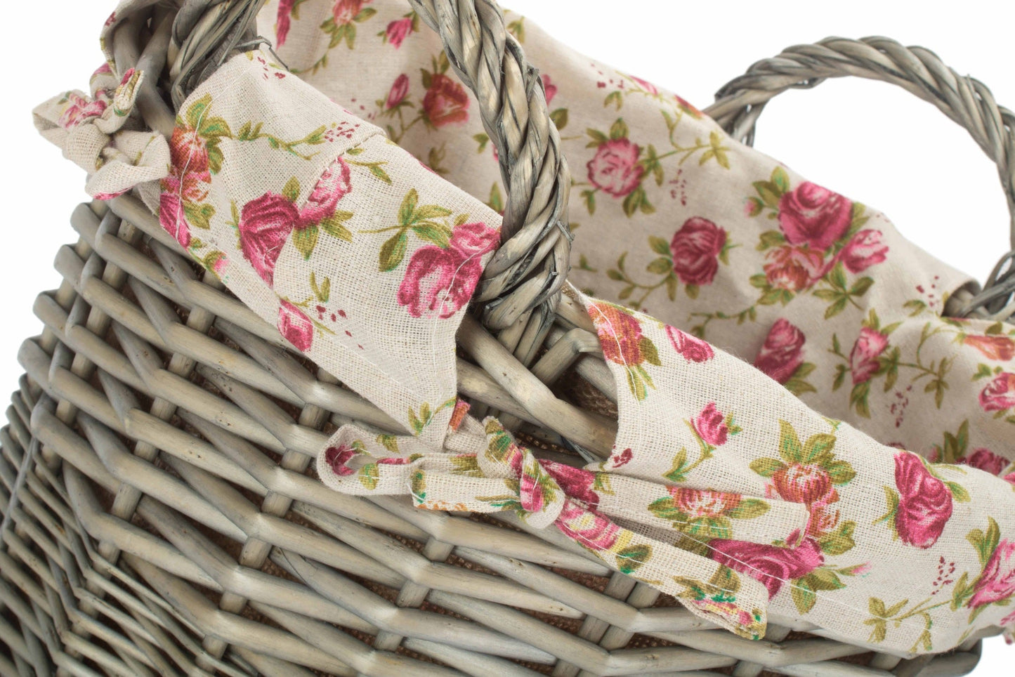 Antique Wash Willow Craft Basket with Garden Rose Lining