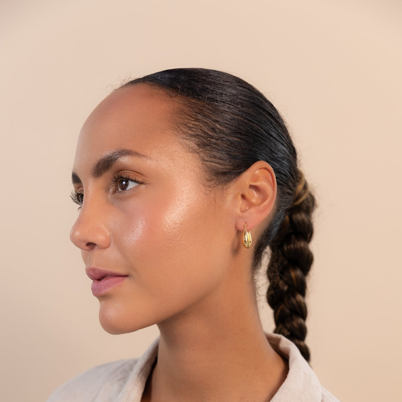 Gold Drop Saddle Hoop Earrings