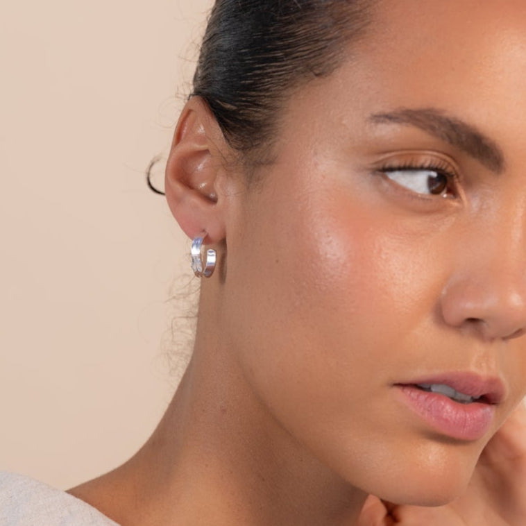 Silver Organic Crescent Hoop Earrings