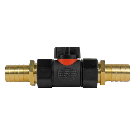 In-Line BSPF Valve with 2 x 19mm Brass Barb Connectors