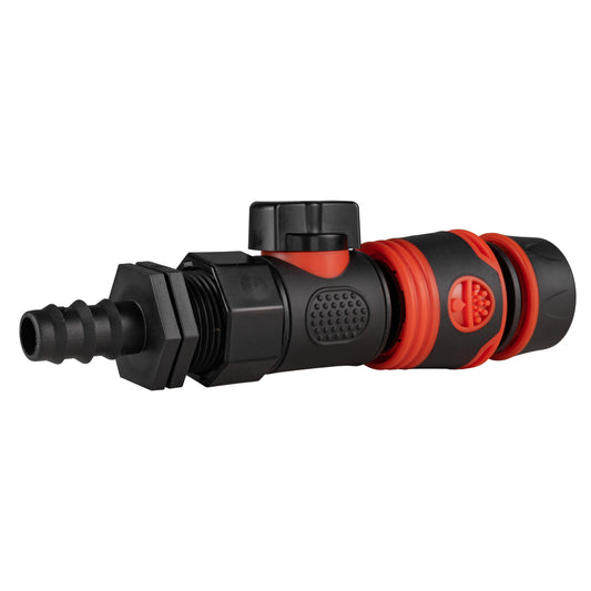 16mm Barbed Straight with BSPF-Quick Connect Valve & Hose Connector Black Soft