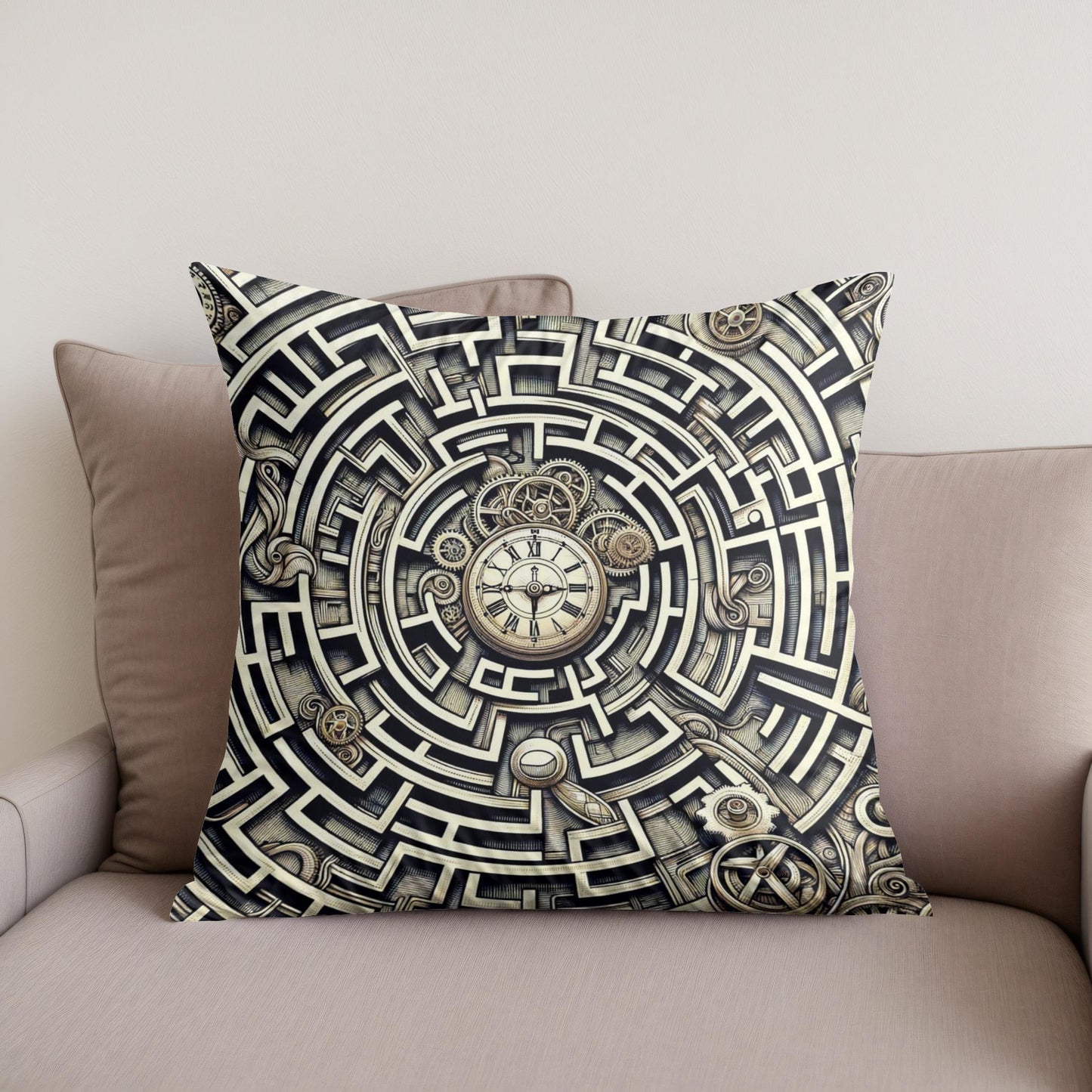 Temporal Labyrinth Elegance Cotton Cushion