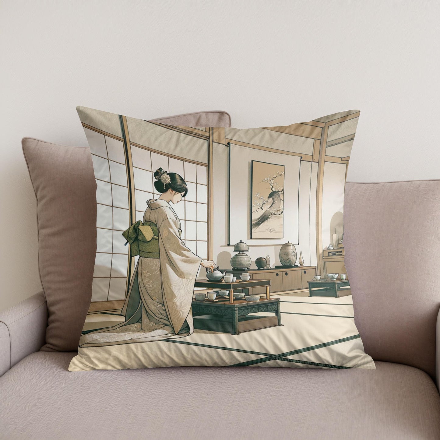 Tranquil Kimono Ceremony Cotton Cushion