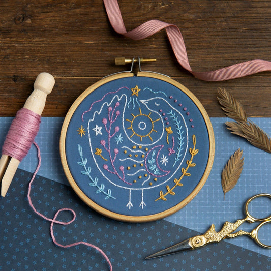 'Celestial Bird' Moon and Stars Mini Embroidery Kit for Beginners