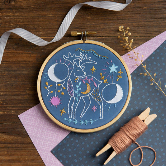 'Celestial Deer' Moon and Stars Mini Embroidery Kit for Beginners
