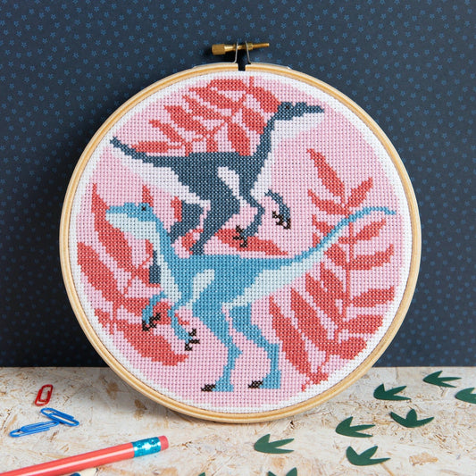 'Velociraptors' Dinosaur Cross Stitch Kit for Beginners