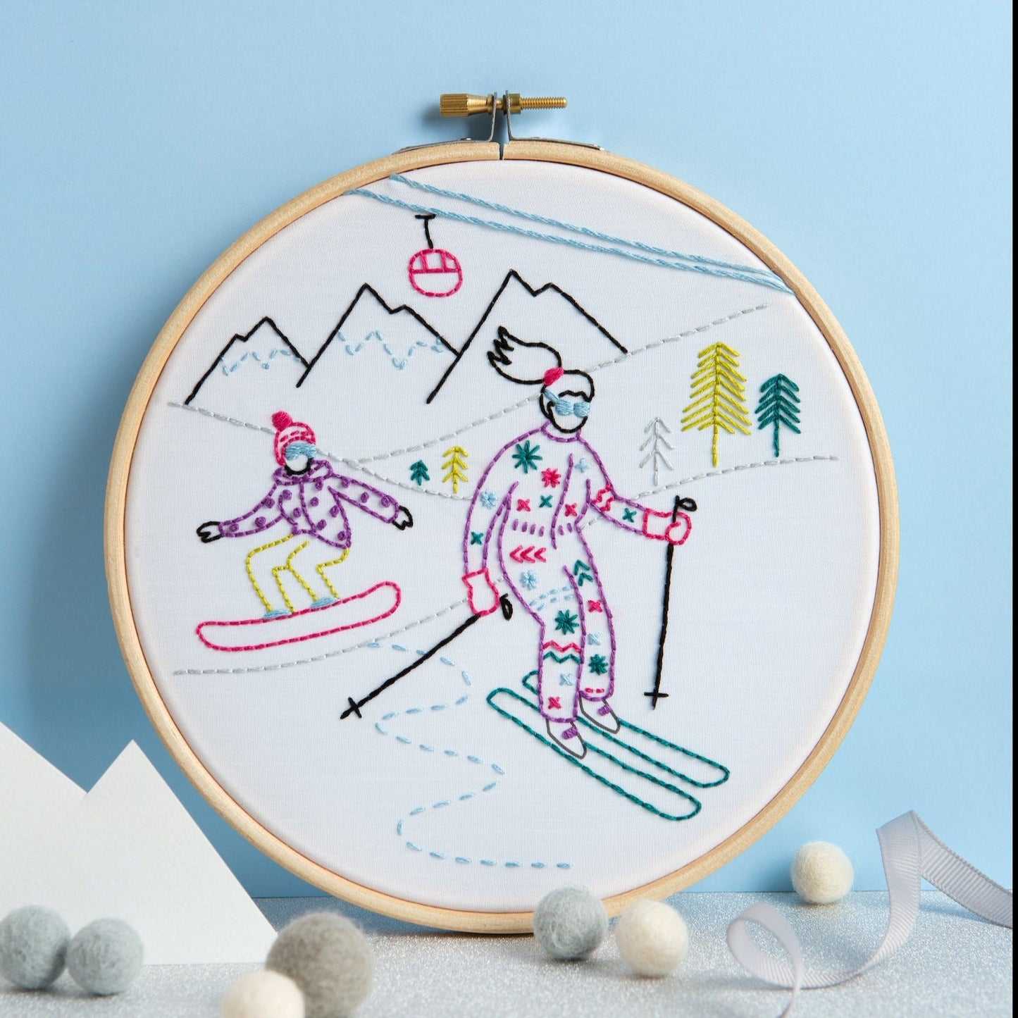 'Off-Piste' Skiing and Snowboarding Embroidery Kit for Beginners