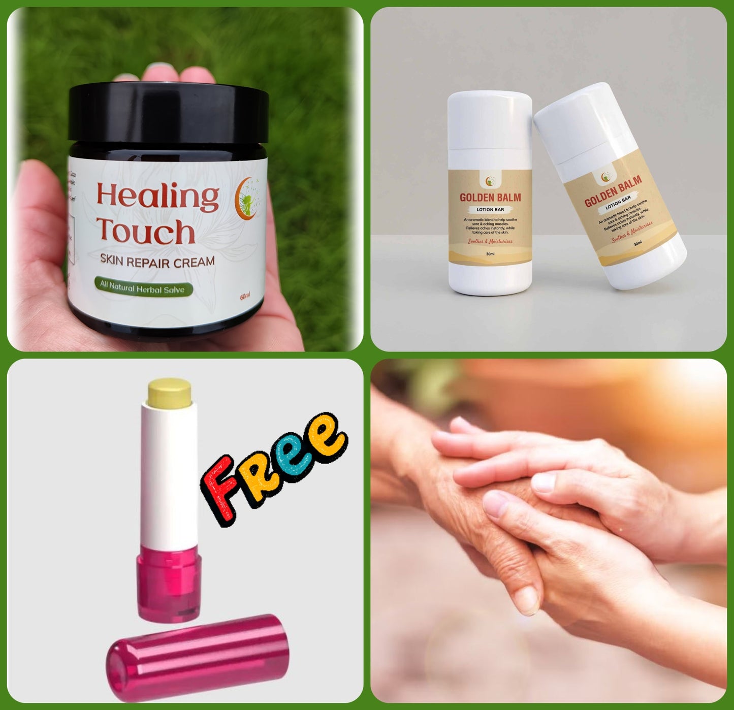 HEALING TOUCH SET - Healing Touch & Golden Balm - Small & Large with FREE Lip Balm