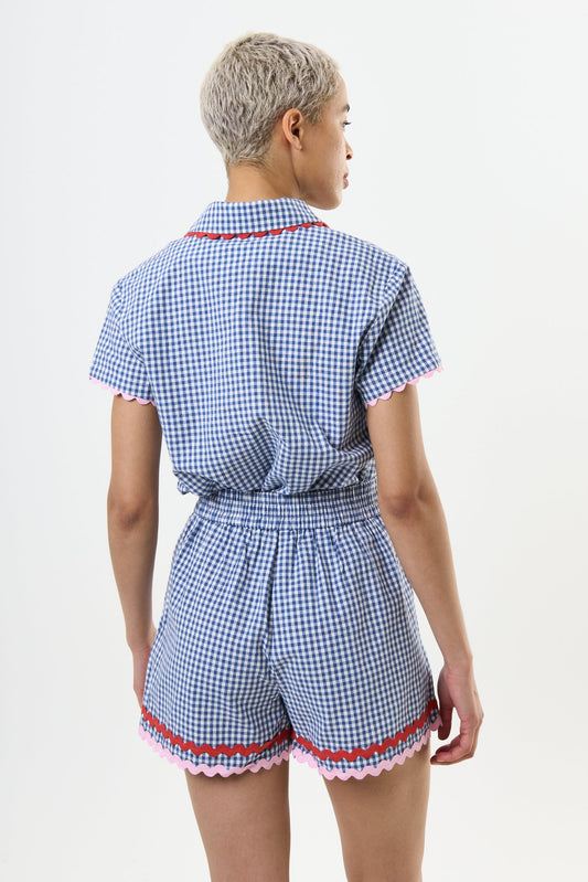 Hilton Gingham Ric Rac Trim Shorts - Blue