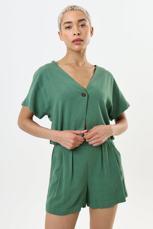 Hilton Linen Mix Shorts - Green