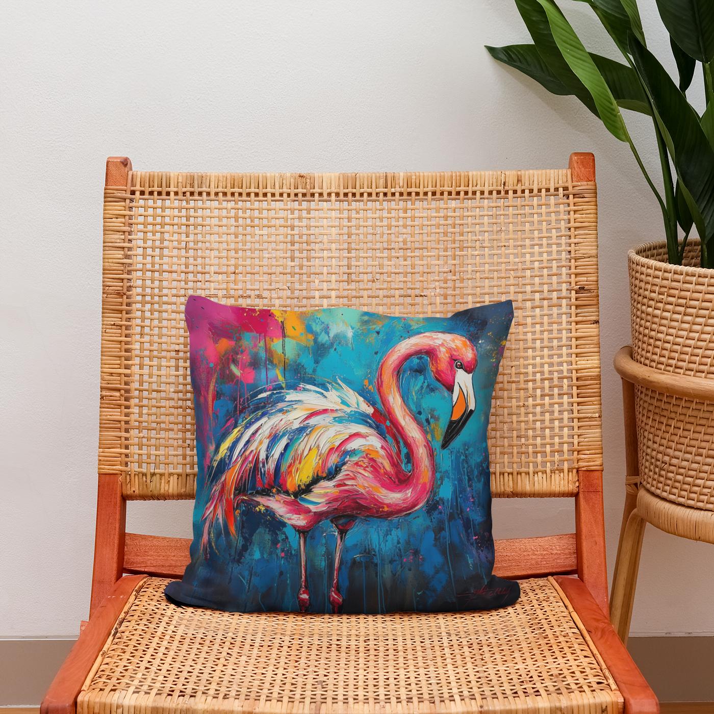 Flamingo's Vibrant Dance Cotton Cushion