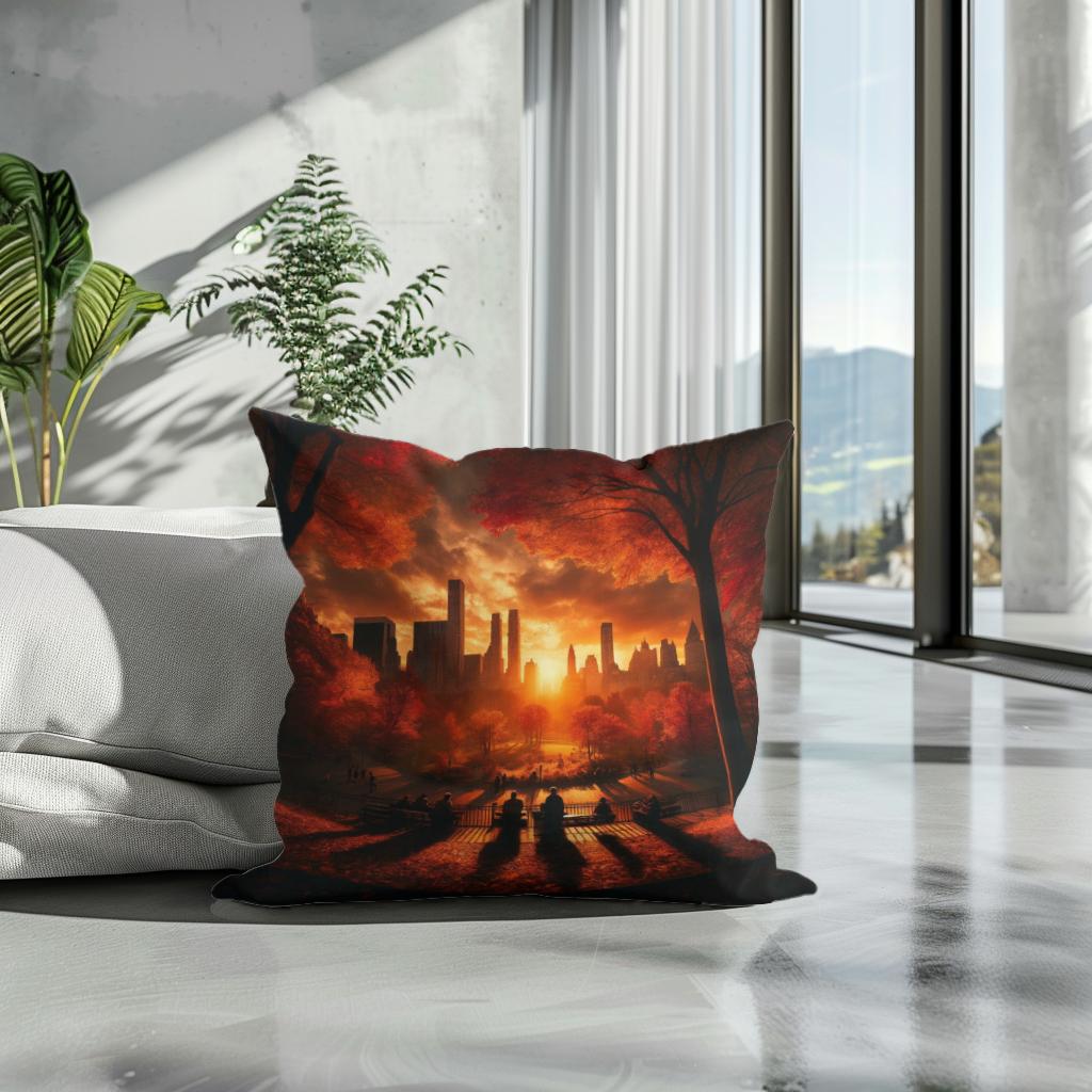 Autumn Sunset Silhouettes Cotton Cushion