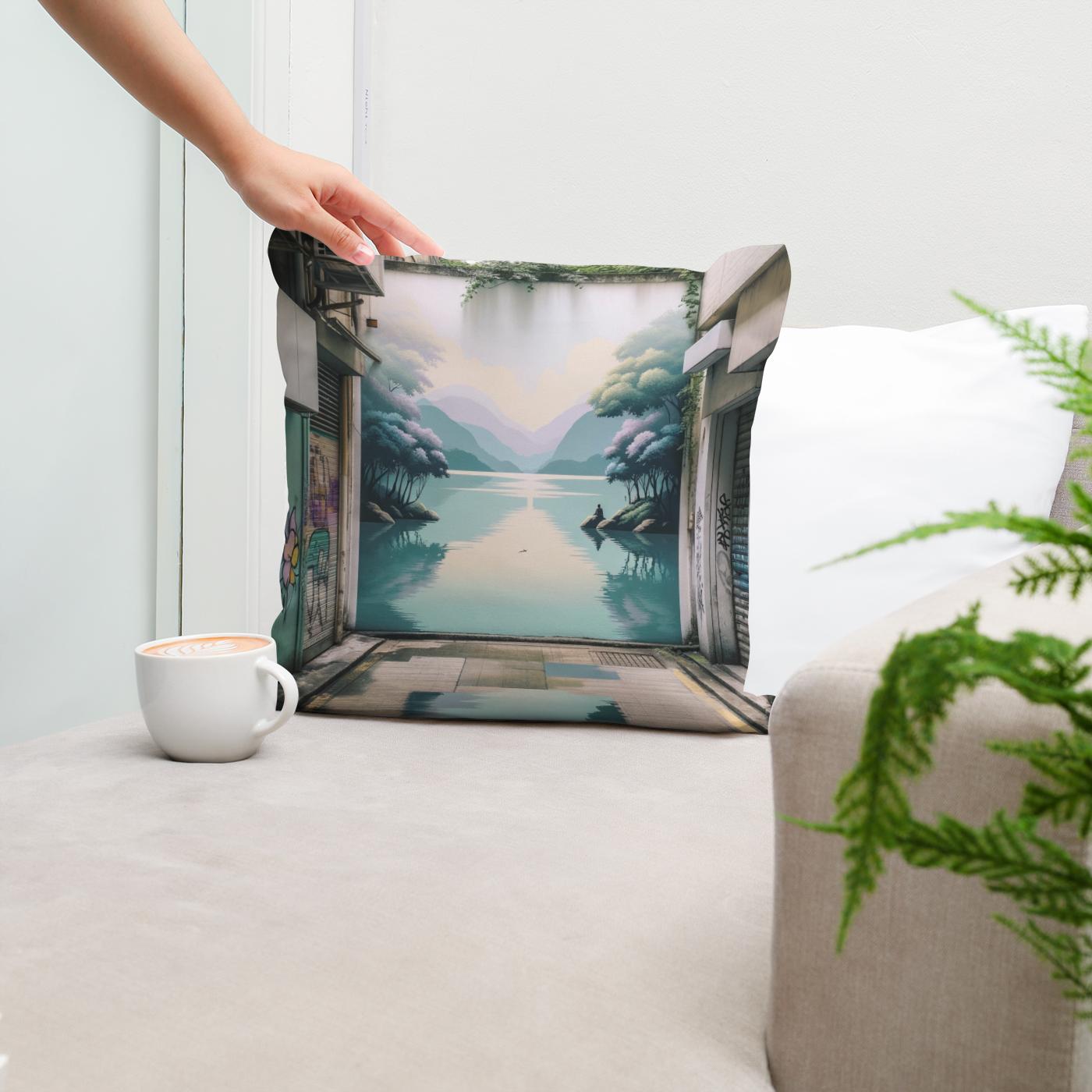 Serene Lake Alley Cotton Cushion