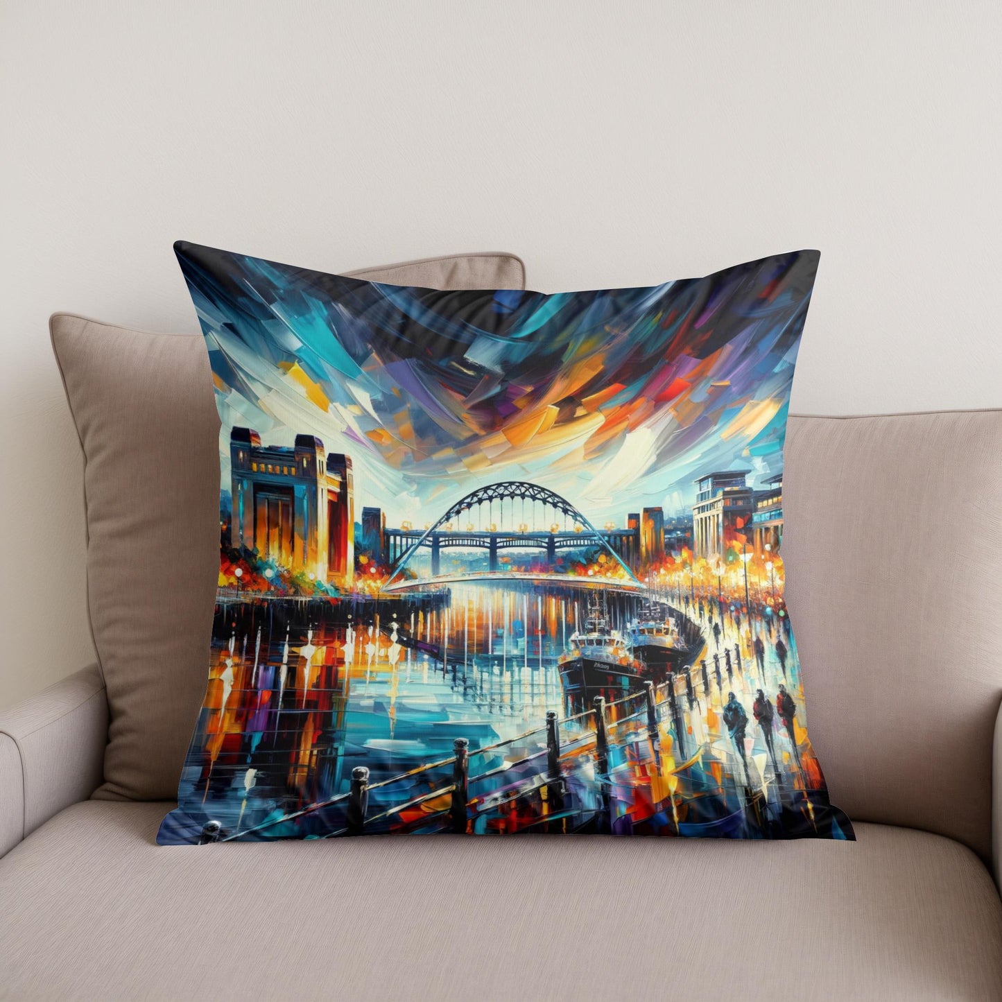 Newcastle Quayside Evening Vibrance Cotton Cushion