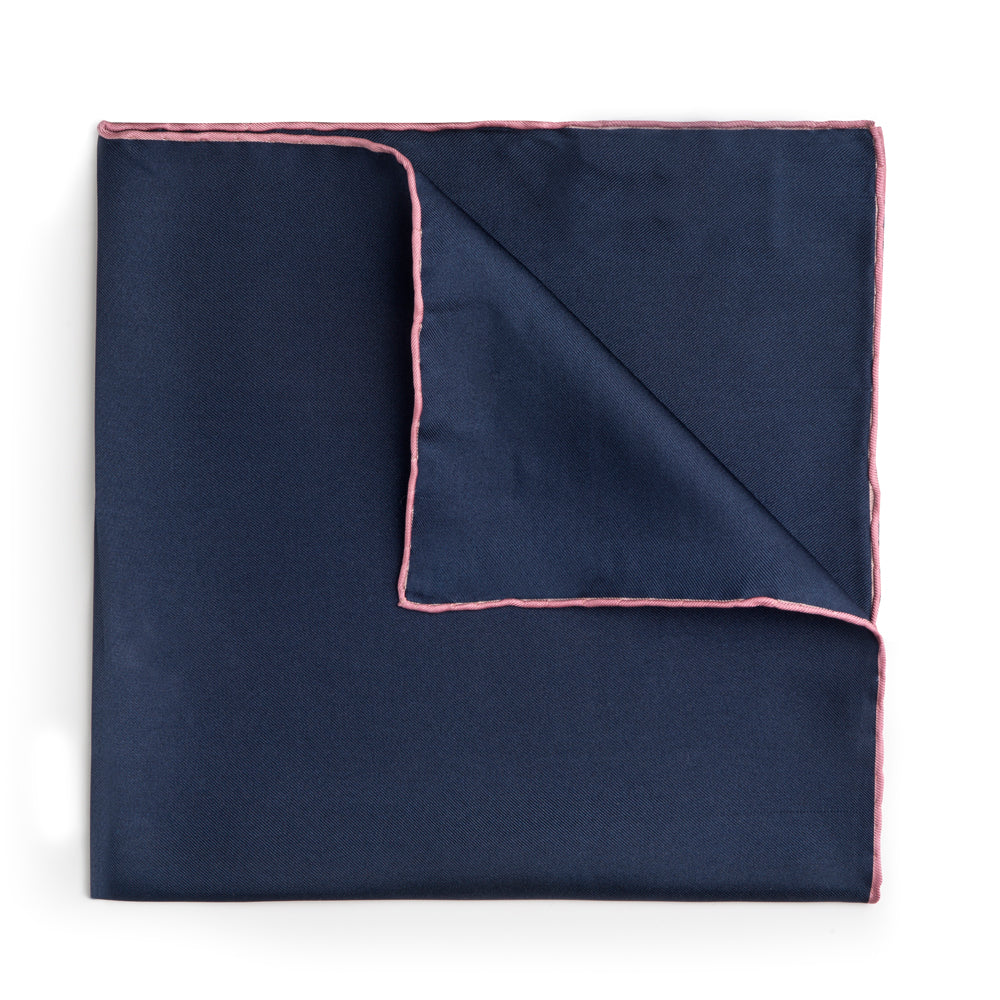 Navy Blue With Pink Shoe String Silk Pocket Square