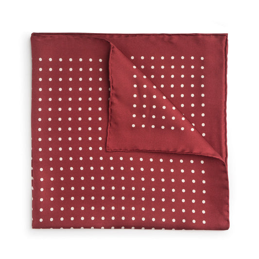 Red With White Polka Dot Silk Pocket Square