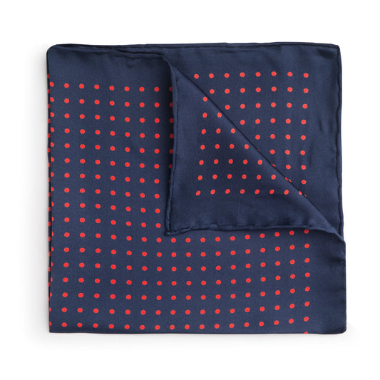 Navy With Red Polka Dot Silk Pocket Square