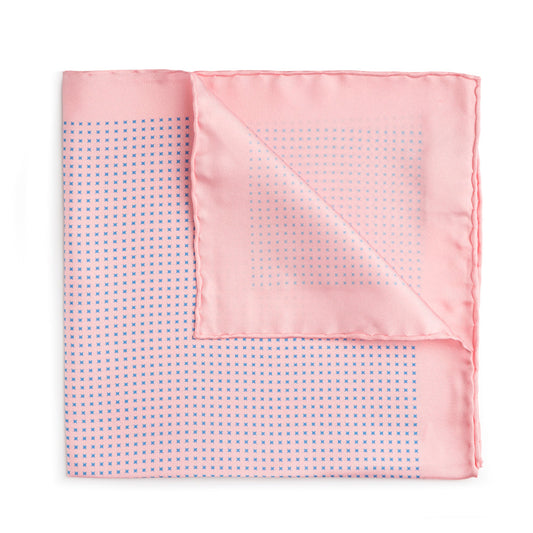 Pink With Blue Houndstooth Silk Pocket Square