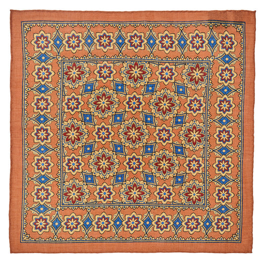 Floral Design In Burnt Orange (Wool & Silk Mix) Pocket Square