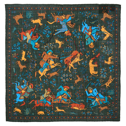 Warrior Tapestry In Green (Wool & Silk Mix) Pocket Square