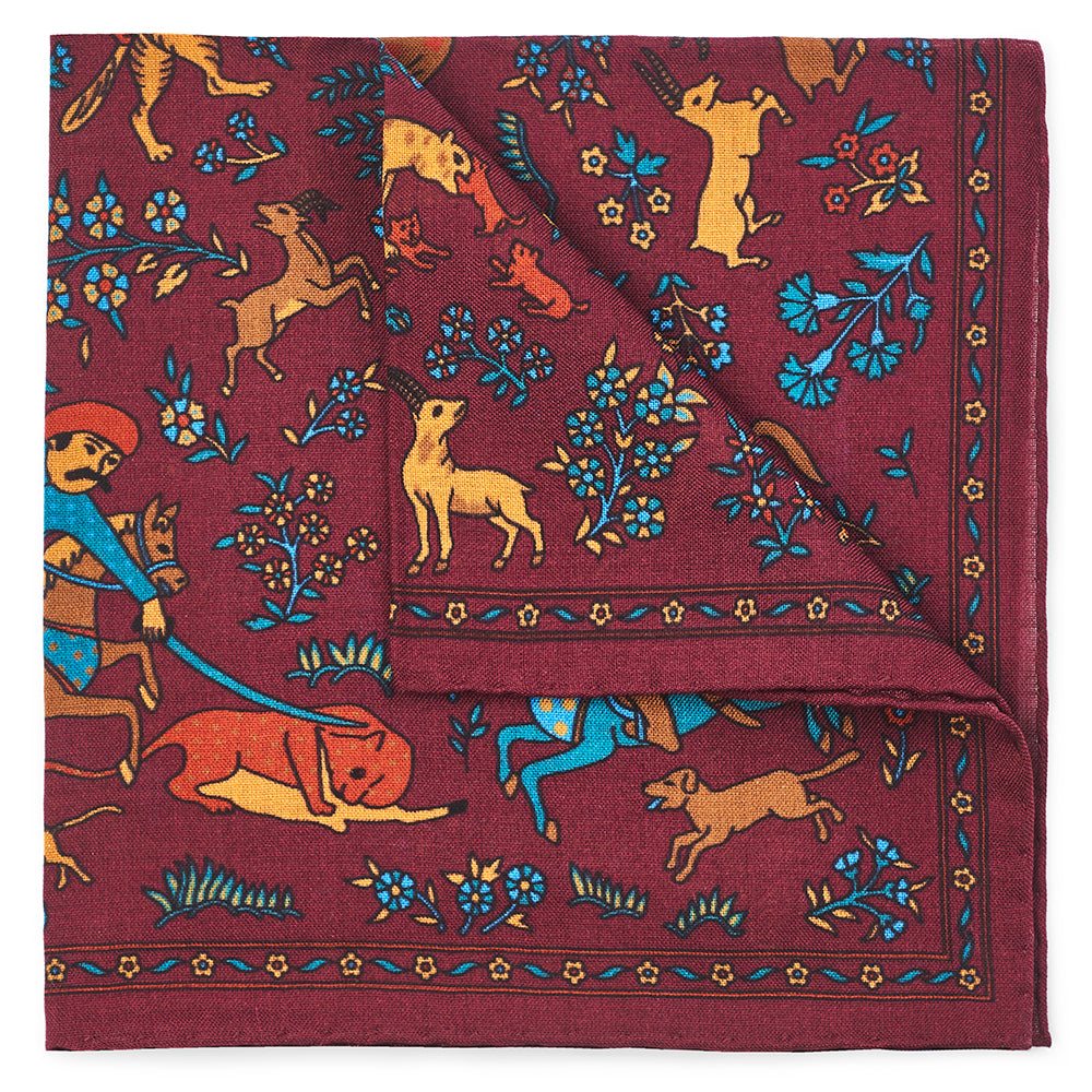 Warrior Tapestry In Red (Wool & Silk Mix) Pocket Square