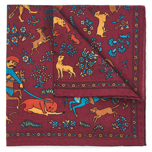 Warrior Tapestry In Red (Wool & Silk Mix) Pocket Square