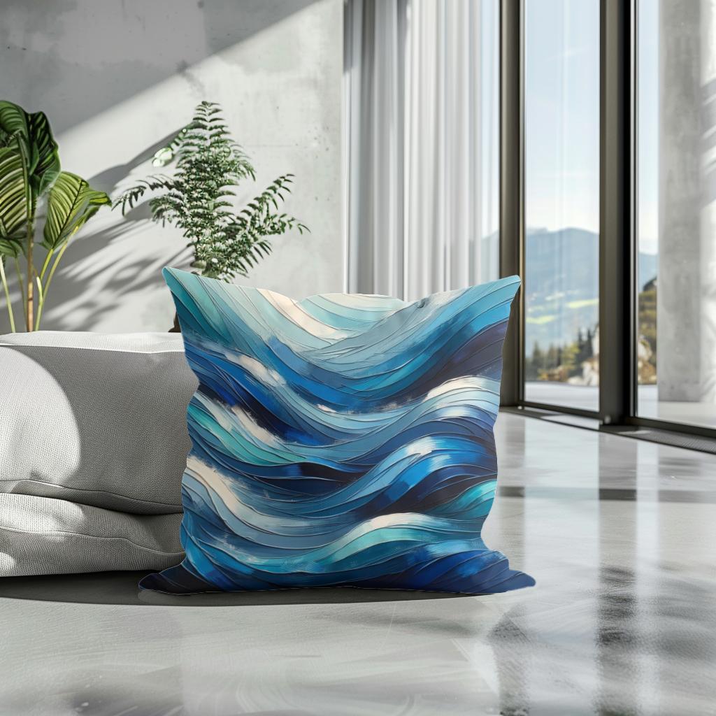 Oceanic Rhythms Abstract Cotton Cushion