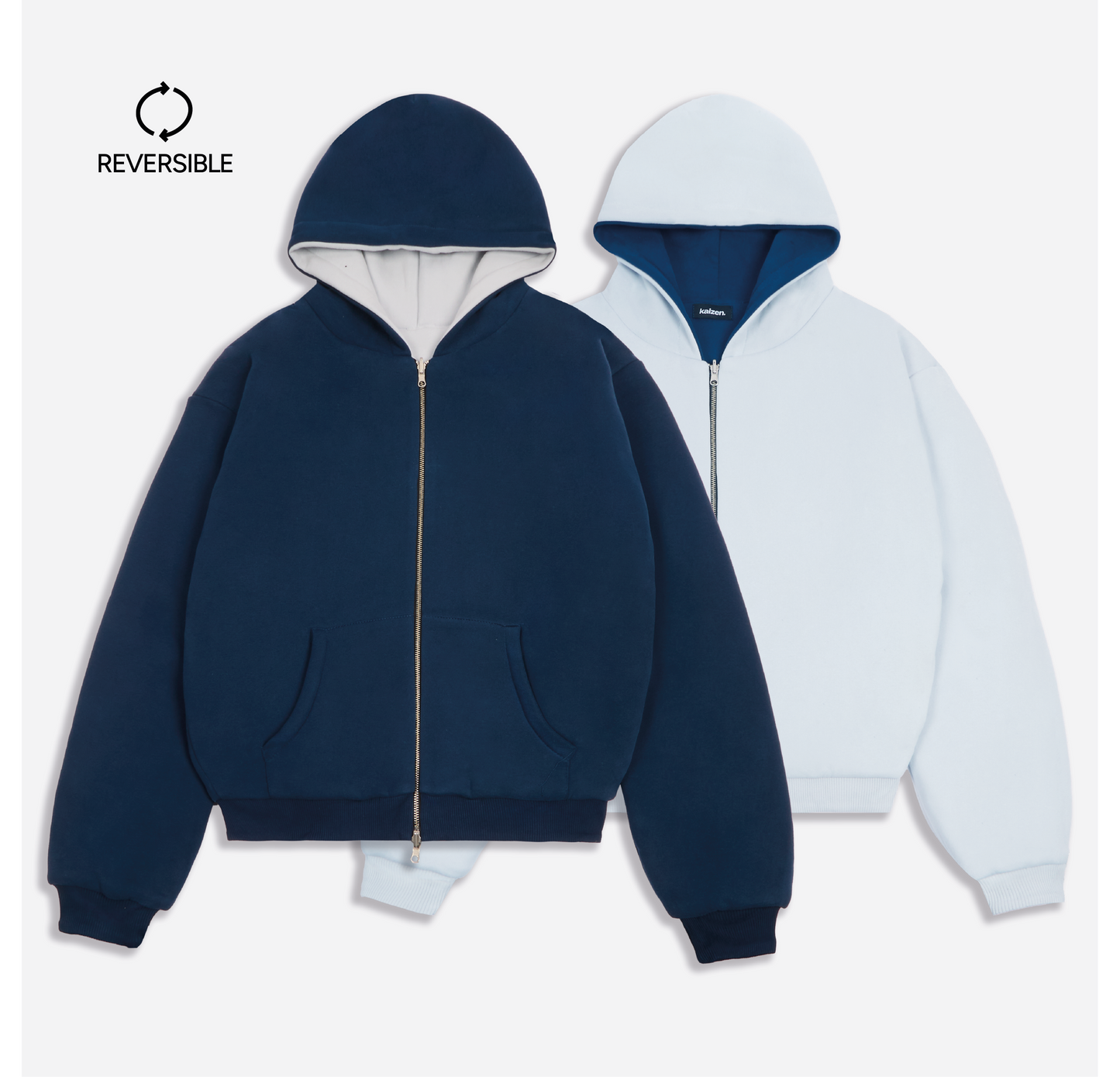 NAVY/STONE REVERSIBLE ZIP HOODIE