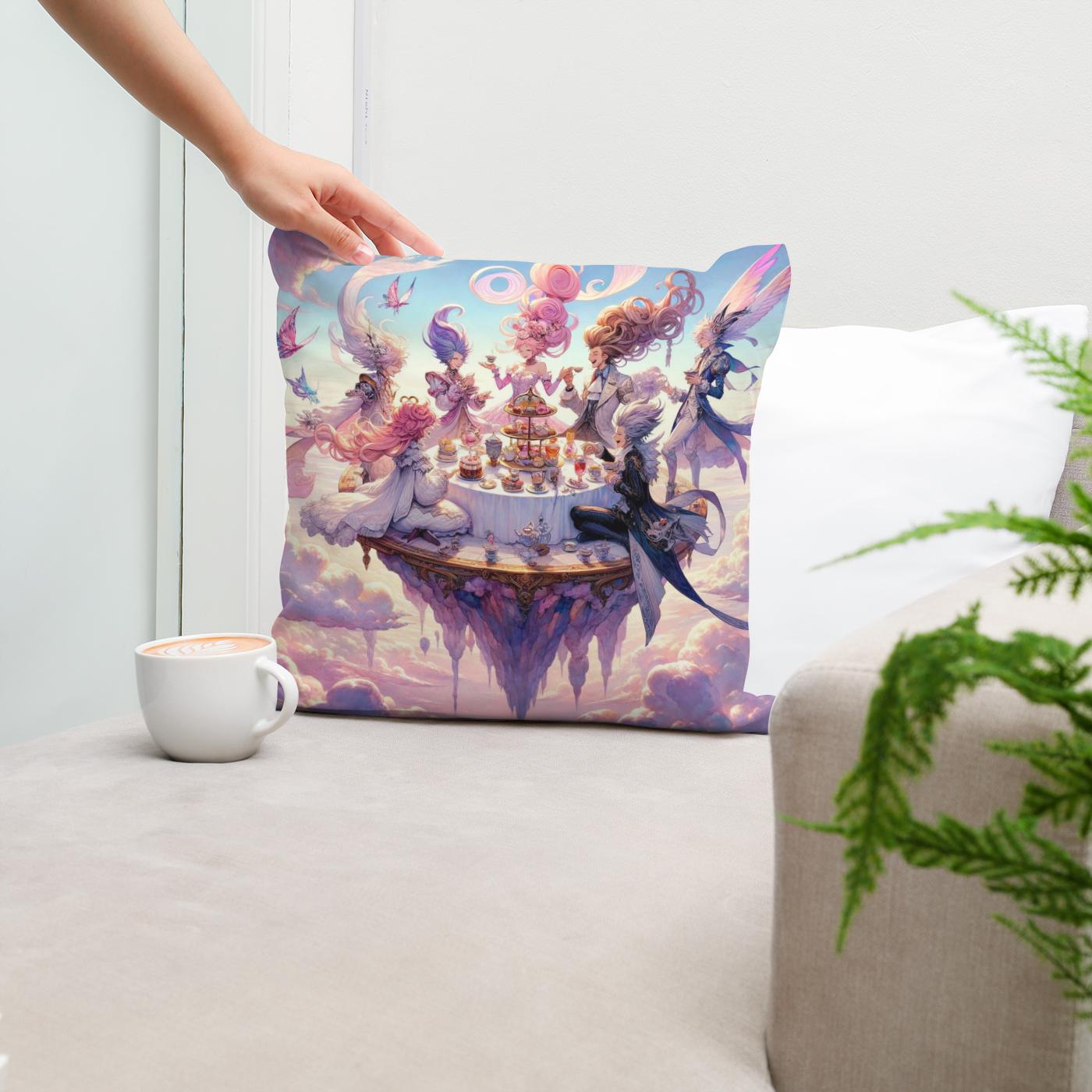 Sky High Tea Party Cotton Cushion