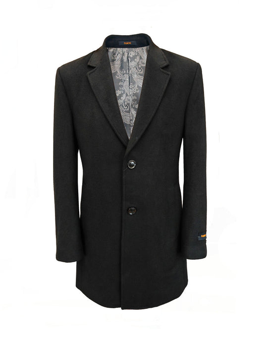 Men's Black Mid-Length Overcoat