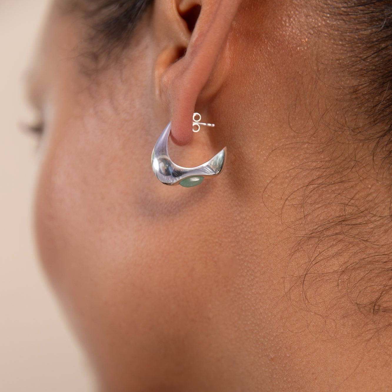 Celeste Crescent Aventurine Hoop Silver