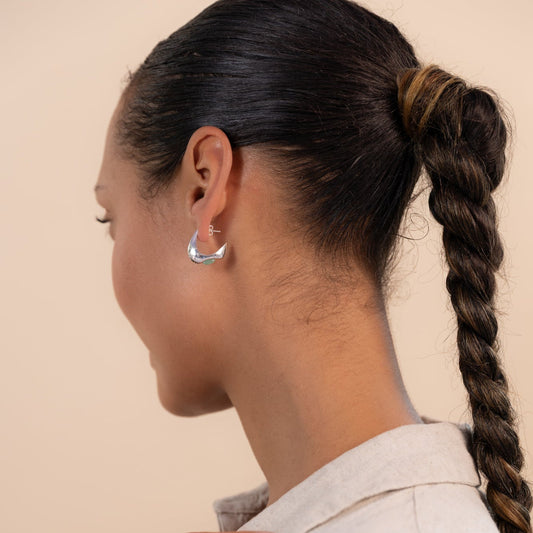 Celeste Crescent Aventurine Hoop Silver