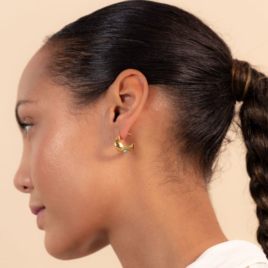 Celeste Crescent Aventurine Hoop Gold