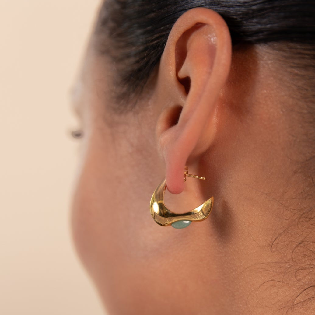 Celeste Crescent Aventurine Hoop Gold