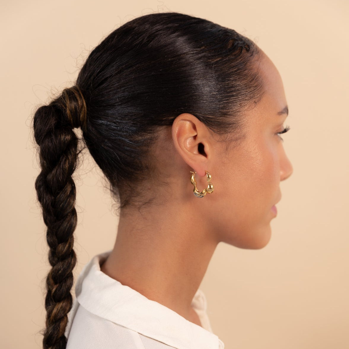 Gaia Link Sculptural Grey Jasper Statement Hoops Gold