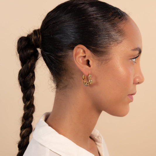 Gaia Link Sculptural Grey Jasper Statement Hoops Gold