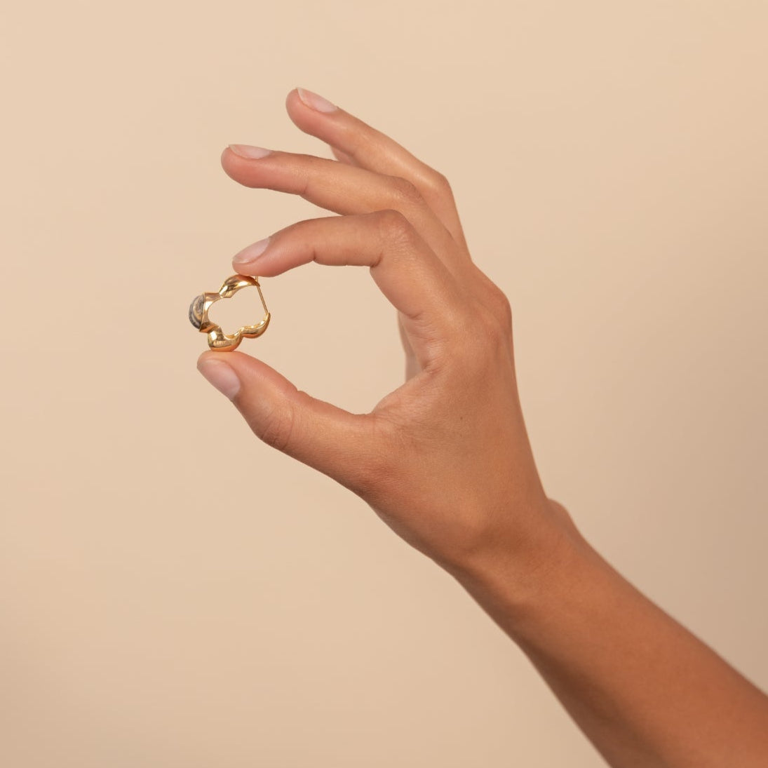 Gaia Link Sculptural Grey Jasper Statement Hoops Gold