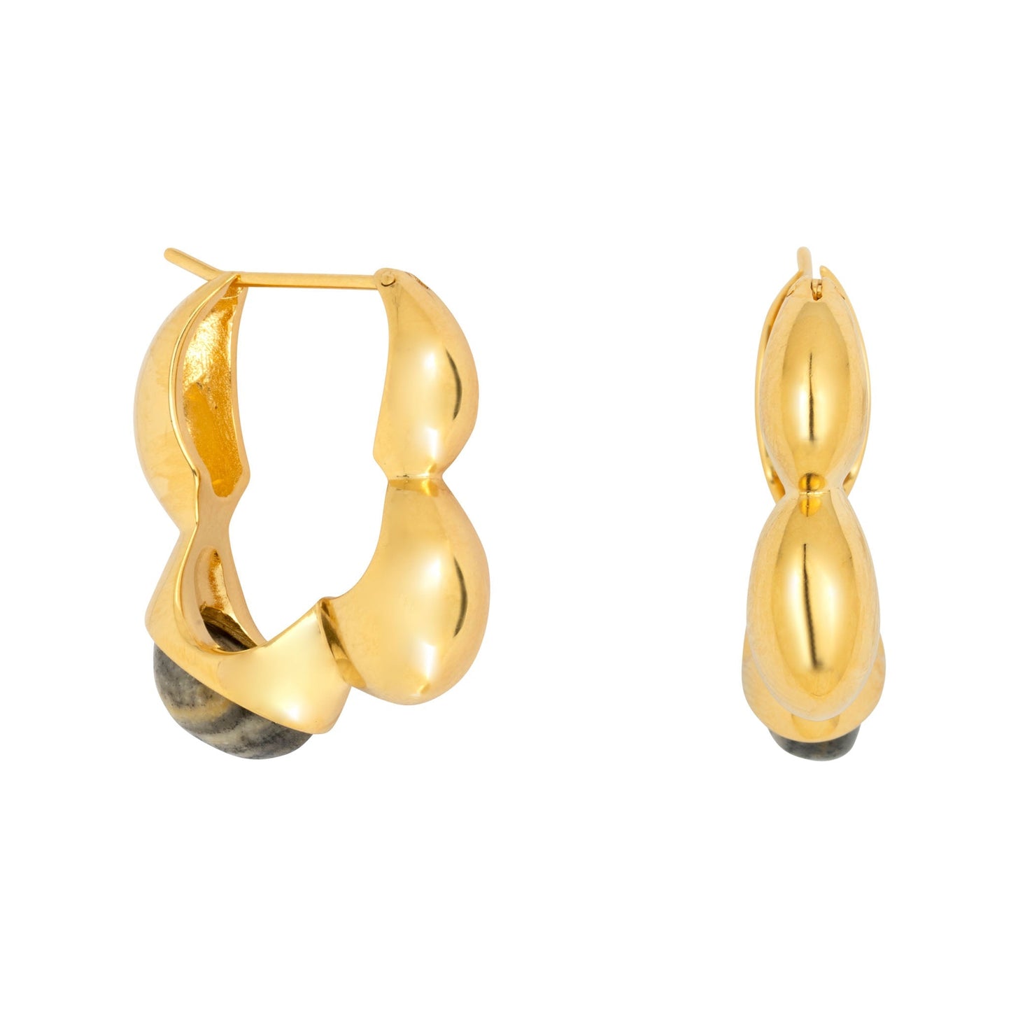Gaia Link Sculptural Grey Jasper Statement Hoops Gold