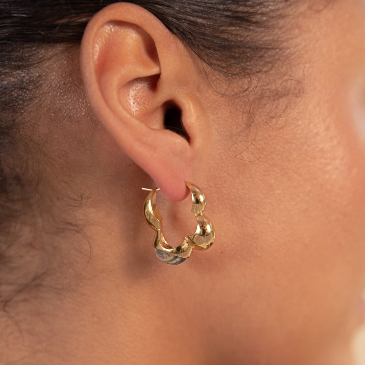 Gaia Link Sculptural Grey Jasper Statement Hoops Gold