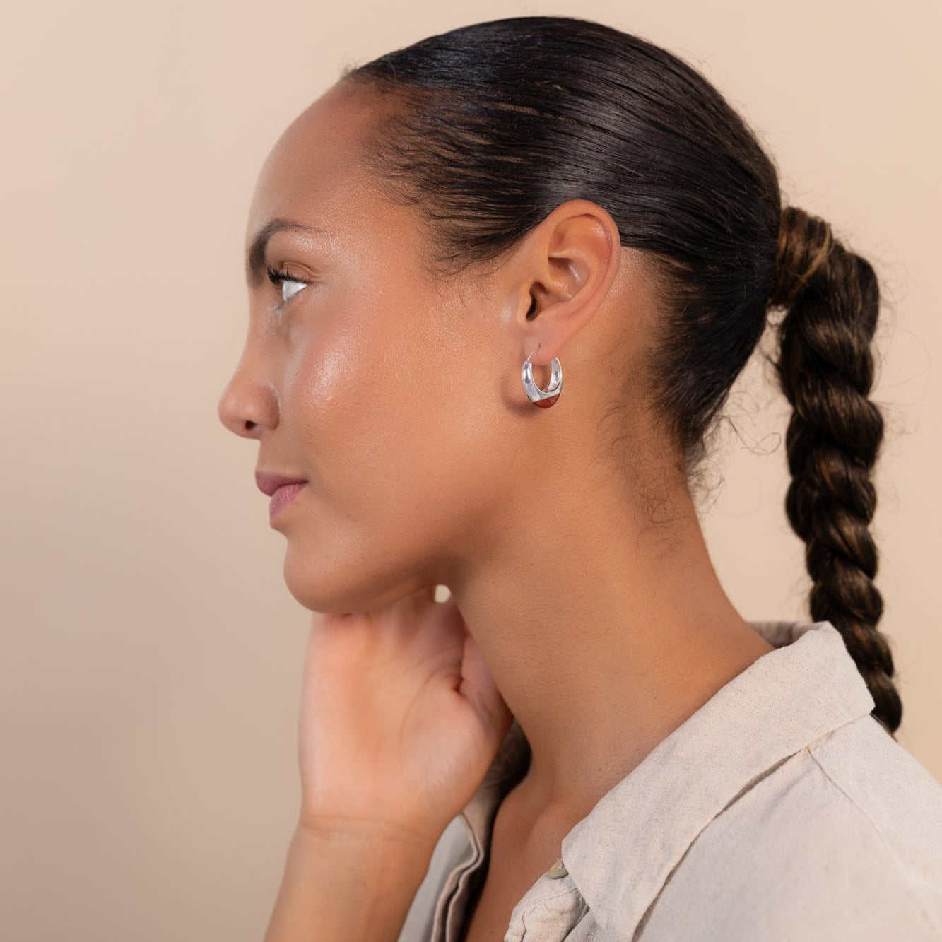 Ember Hoops Silver Earrings with Red Jasper Stone