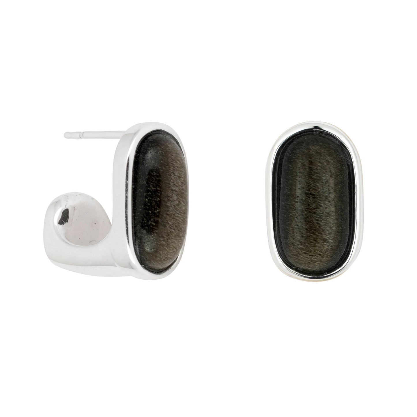 Black Obsidian Oval Earrings Silver