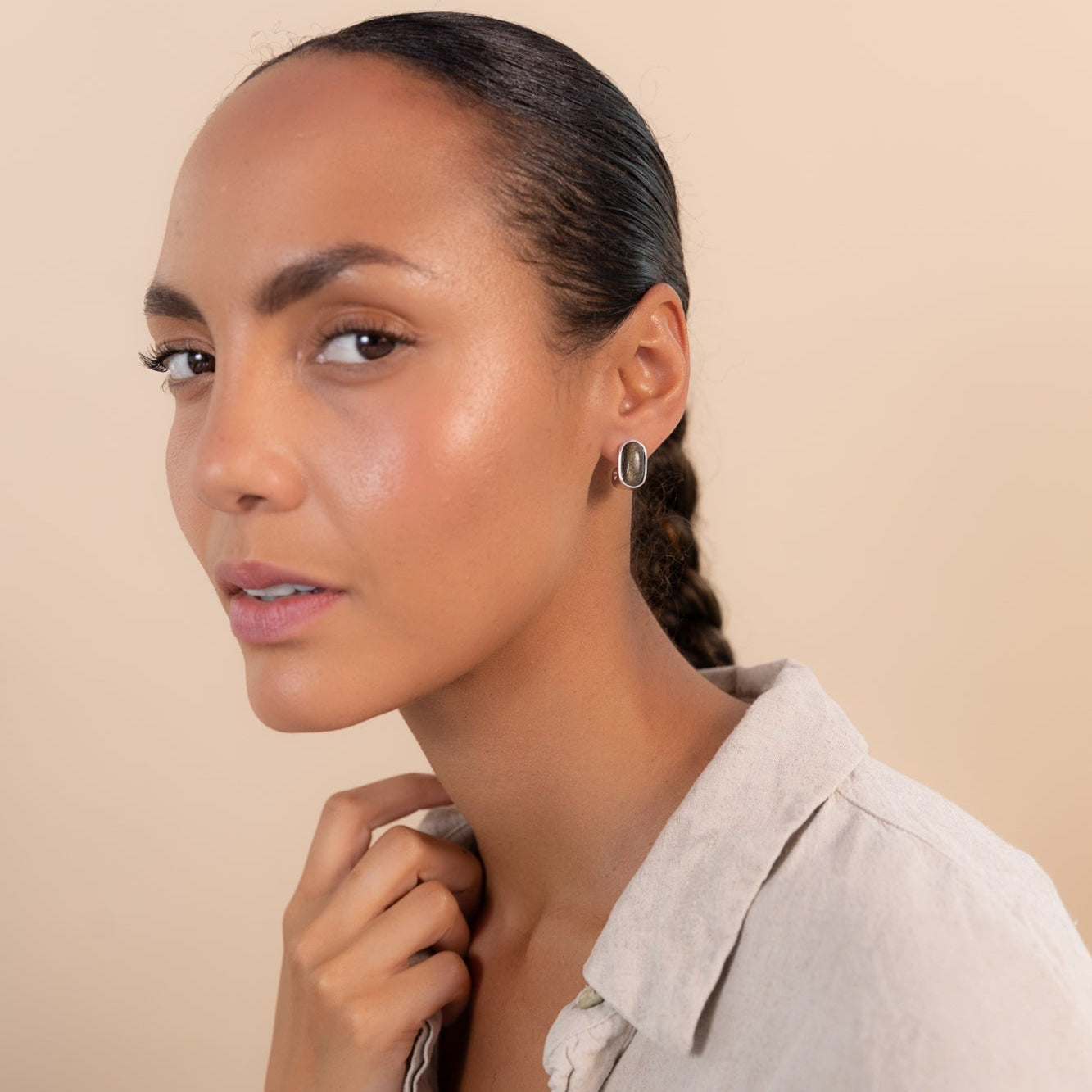 Black Obsidian Oval Earrings Silver