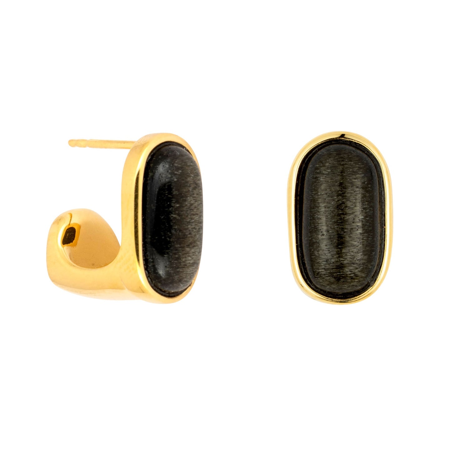 Black Obsidian Oval Earrings Gold
