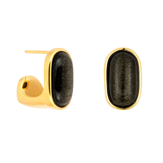 Black Obsidian Oval Earrings Gold