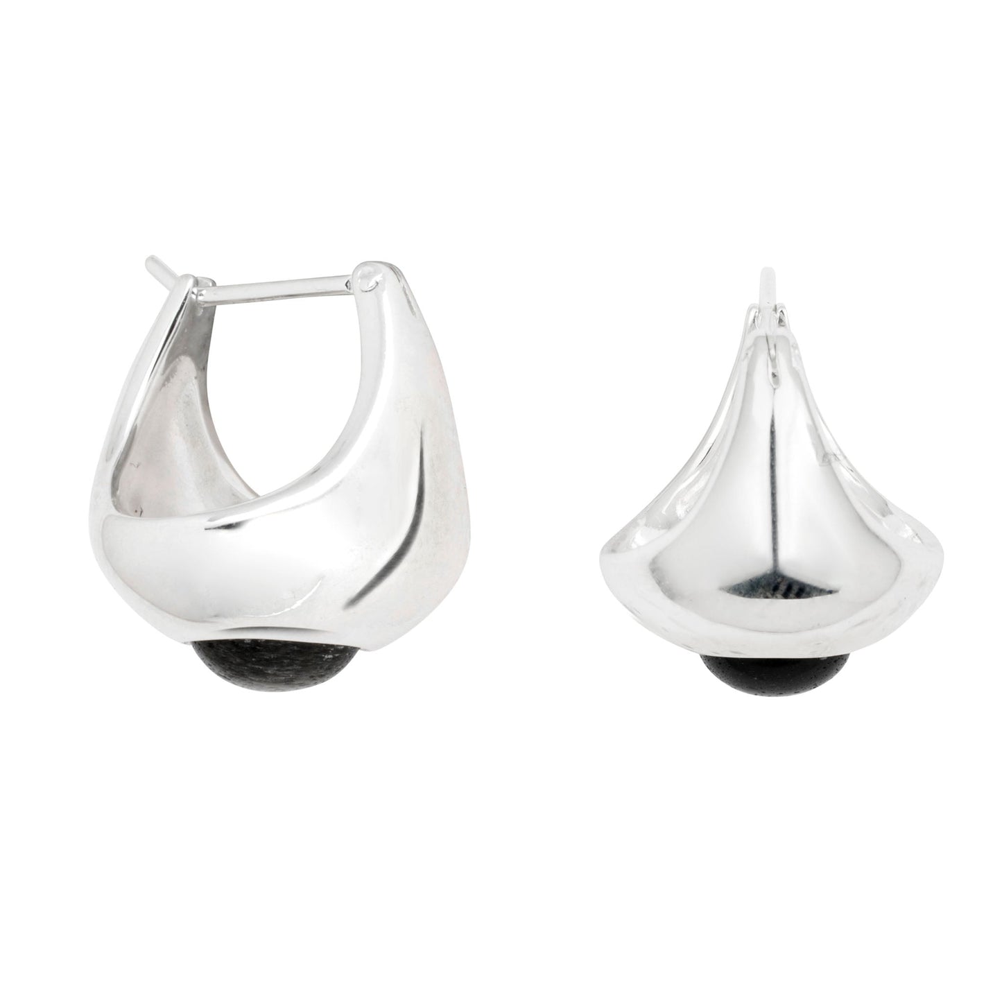 Bold Sol Hoop Earrings with Black Onyx in Silver